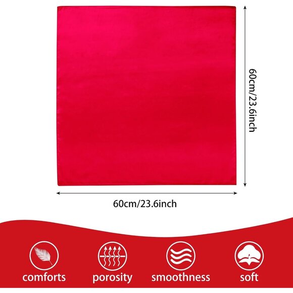 Women's Red Silk Feeling Scarf 23.6'' Square Satin Scarf Neck Head Bandana - Picture 3 of 7